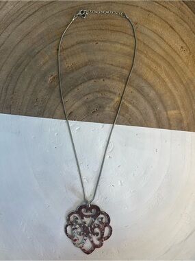 Silpada Burgundy and Silver Openwork Pendant Necklace